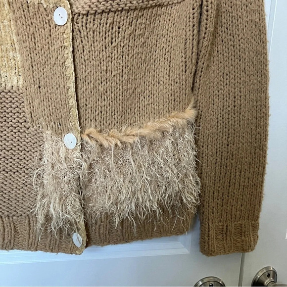 Vintage Alexa Y2K Wool Blend Chenille  Chunky Knit Collared Cardigan - Picture 4 of 6